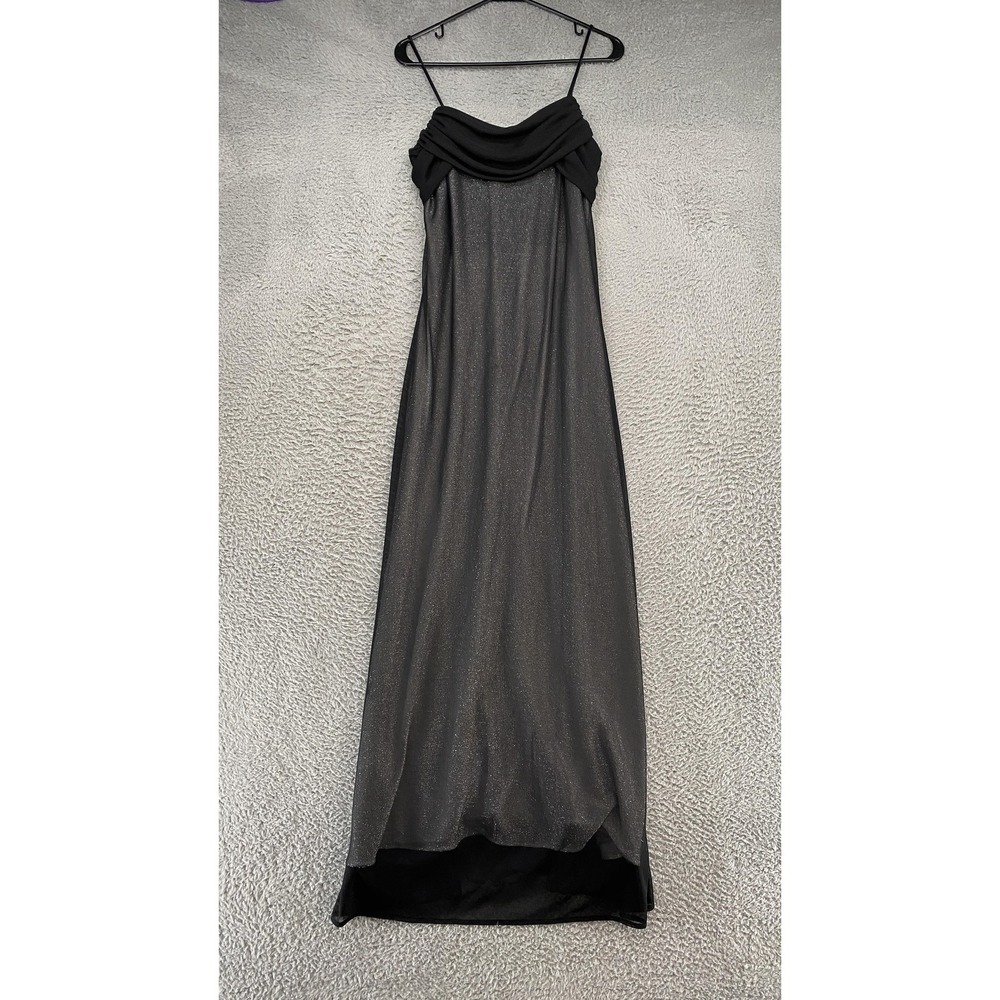 Vintage Babydoll Gown Juniors 7/8 Black Glitter Formal Maxi Evening Dress Glam
